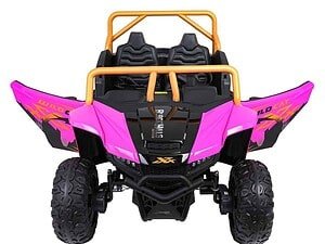 Rândul 1: Mașinuță electrică pentru copii cu design sportiv și roți mari off-road, culoare roz și negru.