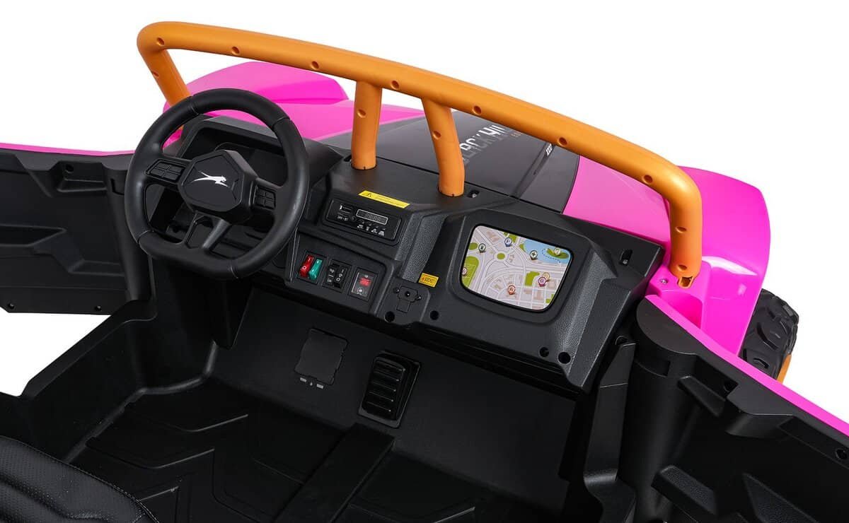 Mașinuță jucărie electrică pentru copii, design realist, cu GPS și control parental. Perfectă pentru distracție în sigurantă.