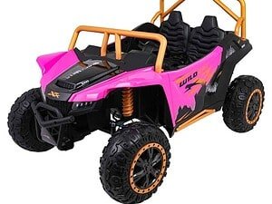 1. Mașină electrică pentru copii off-road roz cu scaune și suspensii robuste.