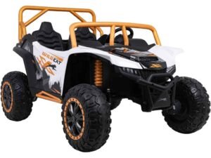 Mașină electrică pentru copii, model off-road, cu design sporty și roți mari, perfectă pentru joaca în aer liber.