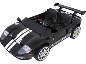 Mașină electrică pentru copii, model sport negru cu alb, pentru joacă și aventură.