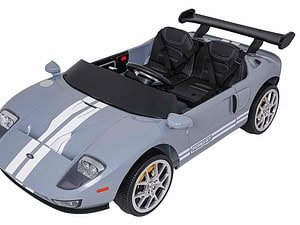 Mașină electrică pentru copii în stil sport, model Ford GT albastru cu dungi albe, Jucarii pentru copii.
