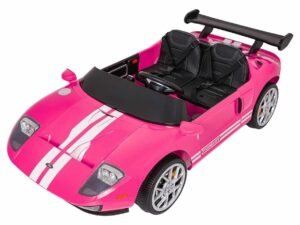 Mașină electrică pentru copii roz cu aripi, perfect pentru joacă și aventuri viteză.