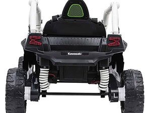 1. Mașină electrică pentru copii, model KTM, culoare neagră și albă, pentru joacă în siguranță.