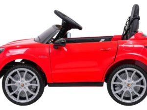 Mașinuță electrică pentru copii în stil Porsche, roșie, ideală pentru joacă și aventură.