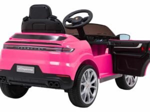 Mașinuță electrică pentru copii Porsche Cayenne roz cu deschidere pentru pasager, jucărie de calitate pentru cei mici.