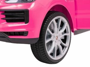 Porsche mașină electrică roz pentru copii, jucărie realistă cu detalii elegante.