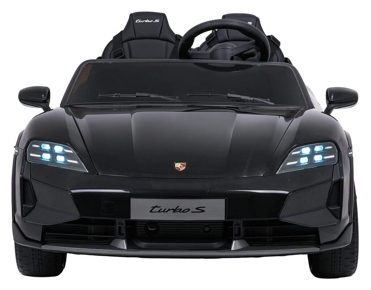 1. Mașinuță electrică sport neagră pentru copii, model Porsche Turbo S.