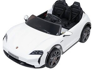 1. Mașină electrică pentru copii Porsche, alb, sportiv, realizată din materiale sigure și durabile.