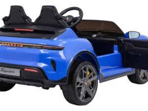 Mașină electrică pentru copii Porsche Taycan albastru, jucării auto premium pentru cei mici.