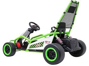 Mașină electrică pentru copii cu design sportiv și suspensie, ideală pentru joacă și aventură.