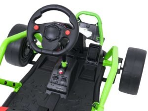 Jucarie masina electrică pentru copii, ghidon și pedale, design realist, perfectă pentru aventuri în grădină.