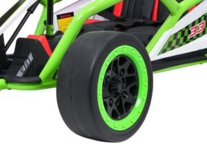 1. Roată de mașinuță electrică pentru copii, stil sport, culoare negru și verde neon.