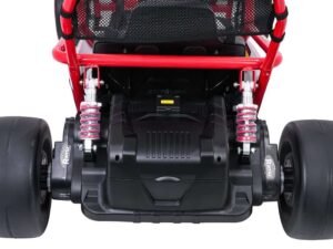 Mașină electrică pentru copii rapidă cu suspensie, ideală pentru joacă în exterior.