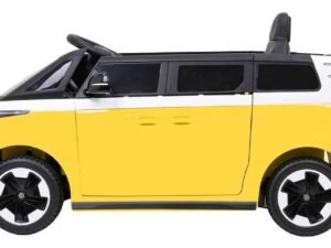 Mașină de jucărie pentru copii, model Volkswagen colorat galben și negru, perfect pentru joacă și aventură.