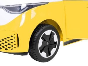 Jucarie masini pentru copii, model electric, tonuri galben si alb, detalii realiste.